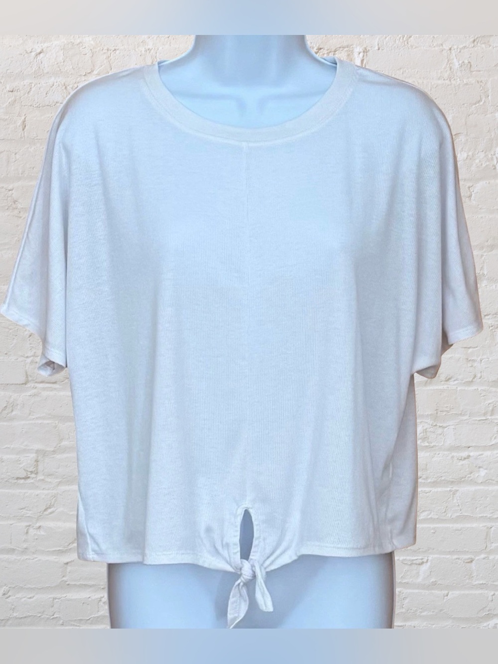 Old Navy Active Womens White Cropped Boxy Ribbed Tie Front Clean Girl Tshirt Top